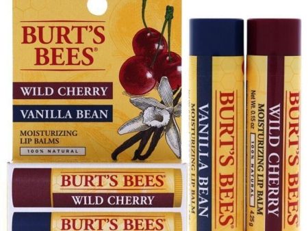 Wild Cherry and Vanilla Bean Moisturizing Lip Balm Twin Pack by Burts Bees for Unisex - 2 x 0.15 oz Lip Balm on Sale