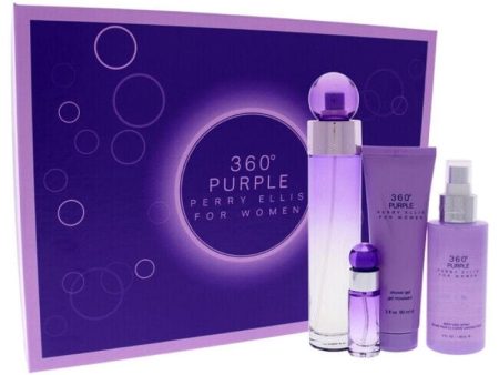 360 Purple by Perry Ellis for Women - 4 Pc Gift Set 3.4oz EDP Spray, 7.5ml EDP Mini Spray, 4oz Body Mist, 3oz Shower Gel Online Sale