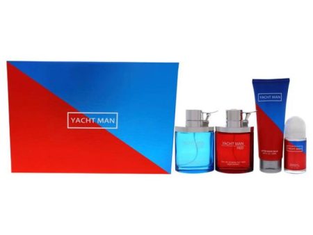 Yacht Man Blue and Yacht Man Red by Myrurgia for Men - 4 Pc Gift Set 3.4oz Red EDT Spray, 3.4oz Blue EDT Spray, 5.07oz After Shave Balm, 1.69 Deodorant Stick Fashion